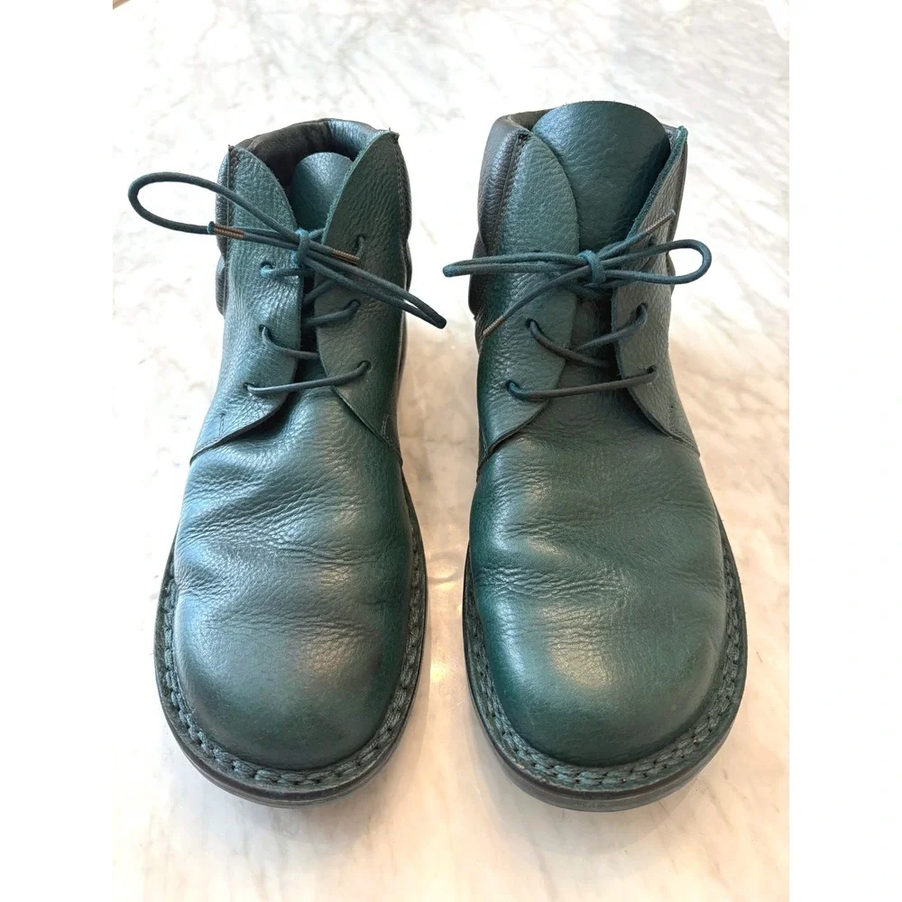 Trippen Idler Dark Teal Green Leather Chukka Ankle Boots Unisex 41 US 10 Germany
